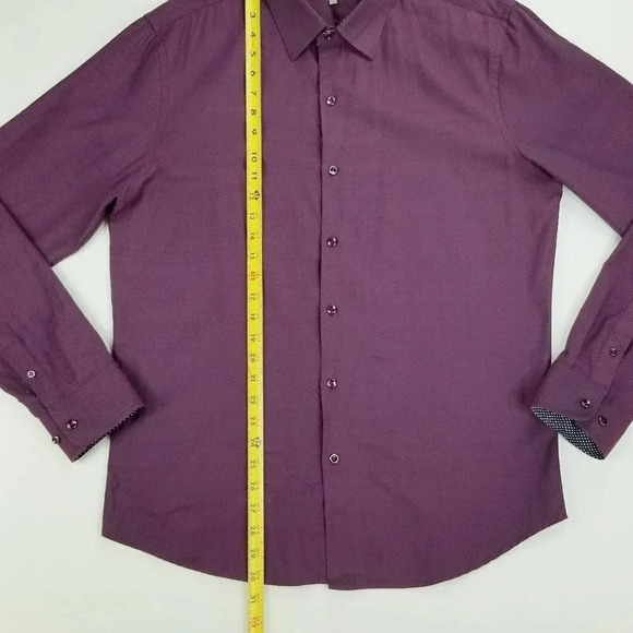 Truly Slim Fit Size Large Men's Burgundy Black Diamond Pattern Long Sleeve Shirt - Picture 6 of 7